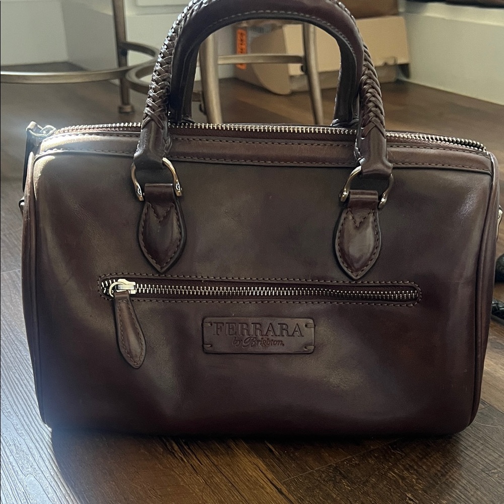 Brighton Dark Brown Woven Leather Satchel with Medallion Accent - Picture 2 of 4
